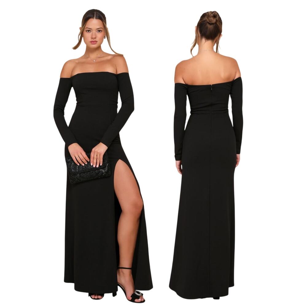 Lulus Alluring Sophistication Black Off-the-Shoulder Maxi Dress size Large NWT